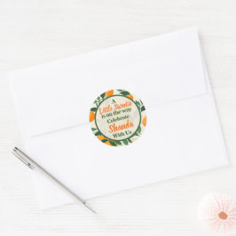 Een Klein Zoet Sinaasappel Thema Baby Shower Ronde Sticker