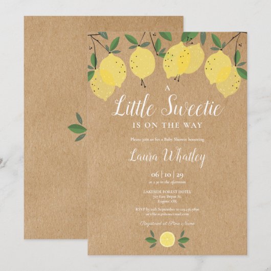 Een Klein Zoetjes Landelijke Citroen Baby Shower Kaart (Voorkant / Achterkant)