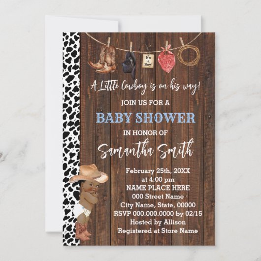 Een Kleine AA Cowboy Is Op Weg Western Baby Shower Kaart (Voorkant)