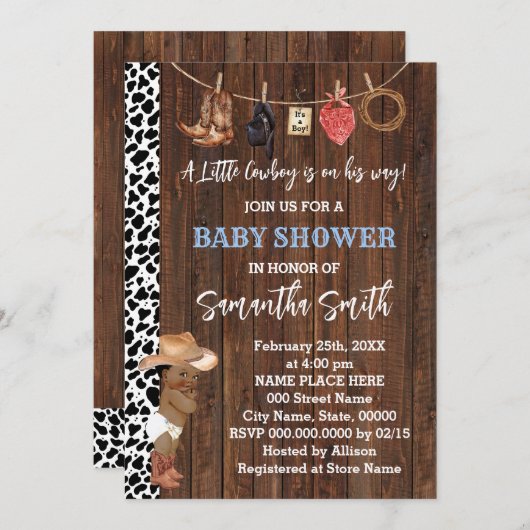 Een Kleine AA Cowboy Is Op Weg Western Baby Shower Kaart (Voorkant / Achterkant)