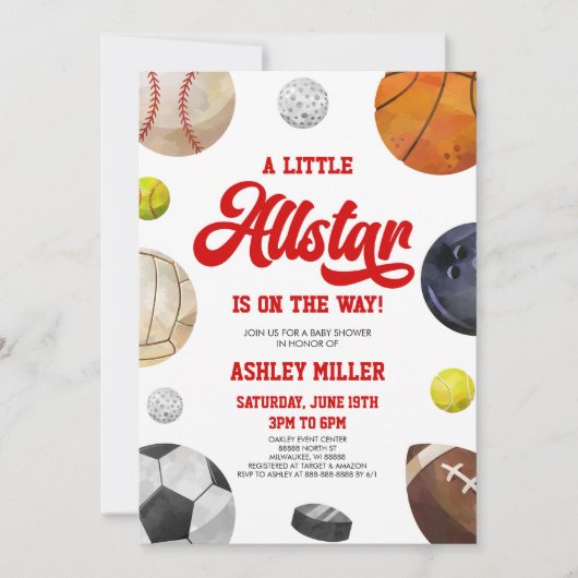 Een kleine Allstar is onderweg! Sport Baby shower Kaart (Voorkant)