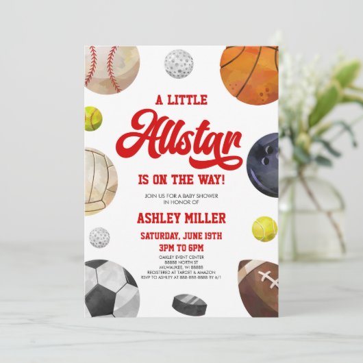 Een kleine Allstar is onderweg! Sport Baby shower Kaart (Staand voorkant)