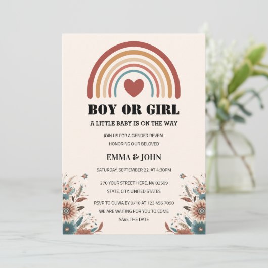 Een kleine Baby is op weg naar Boho Gender Reveal Kaart (Staand voorkant)
