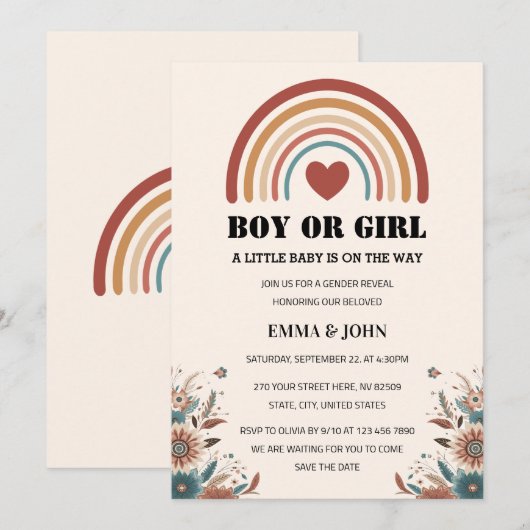 Een kleine Baby is op weg naar Boho Gender Reveal Kaart (Voorkant / Achterkant)