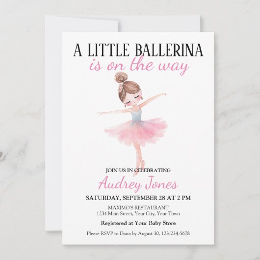 Een kleine ballerina is op weg naar het Baby showe Kaart (Voorkant)