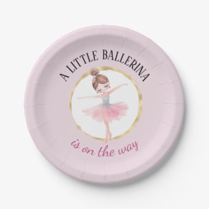 Een kleine ballerina is op weg naar het Baby showe Papieren Bordje