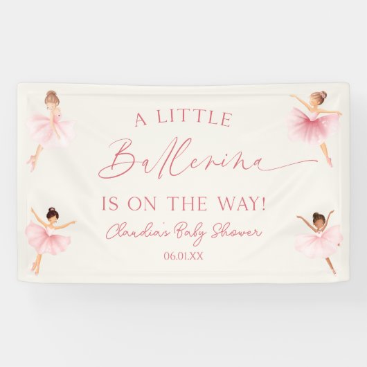 Een kleine ballerina roze ballet Baby shower Spandoek (Horizontaal)