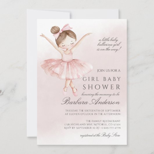 Een kleine ballerina Waterverf meisje Baby shower Kaart (Voorkant)