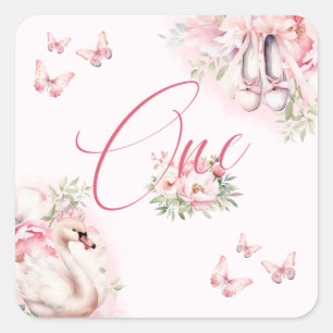 Een Kleine Ballerina Zwanenmeer Eerste Verjaardag Vierkante Sticker