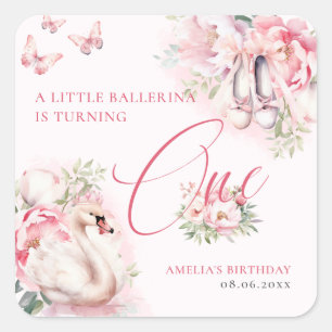 Een Kleine Ballerina Zwanenmeer Eerste Verjaardag Vierkante Sticker