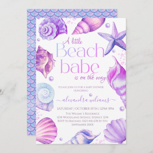 Een kleine Beach Babe Baby shower uitnodiging (Voorkant / Achterkant)