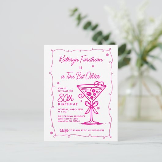 Een kleine beetje oudere espresso martini 80e verj uitnodiging briefkaart (Staand voorkant)