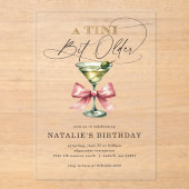 Een kleine beetje oudere Martini Roze strik verjaa Acryl Uitnodigingen (Voorkant)