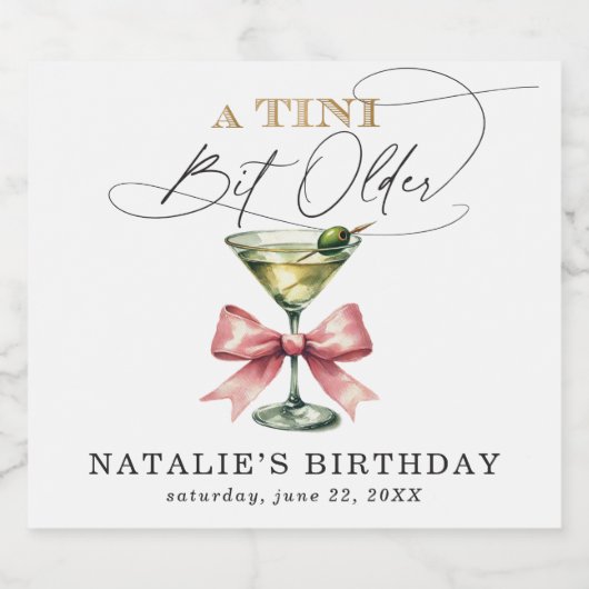 Een kleine beetje oudere Martini Roze strik verjaa Likeurfles Etiket (Enkel label)