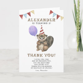 Een kleine bever 3e verjaardagsfeestje bedankkaart