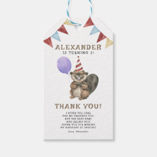 Een kleine bever 3e verjaardagsfeestje cadeaulabel