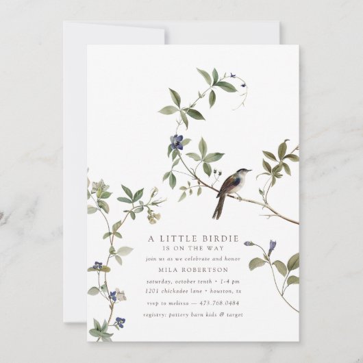 Een kleine birdie | Botanisch Baby shower in het n Kaart (Voorkant)