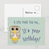 Een kleine Birdie vertelde me Brithday Owl Briefkaart (Voorkant / Achterkant)