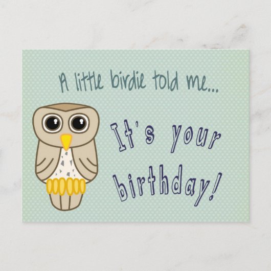 Een kleine Birdie vertelde me Brithday Owl Briefkaart (Voorkant)