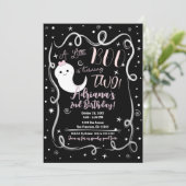 Een kleine boe die 2 2 Cute Halloween Ghost draait Kaart (Staand voorkant)