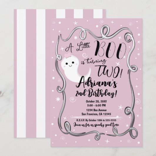 Een kleine boe die 2 TWEE roze Halloween Ghost dra Kaart (Voorkant / Achterkant)