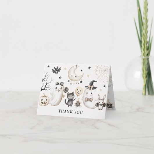 Een kleine boe heeft bijna een Halloween Baby show Bedankkaart (Voorkant)