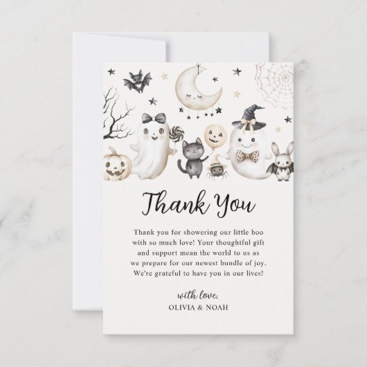 Een kleine boe heeft bijna een Halloween Baby show Bedankkaart (Voorkant)
