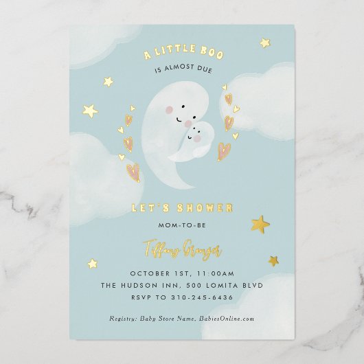 Een kleine boe heeft bijna een Halloween Baby show Folie Uitnodiging (Voorkant)