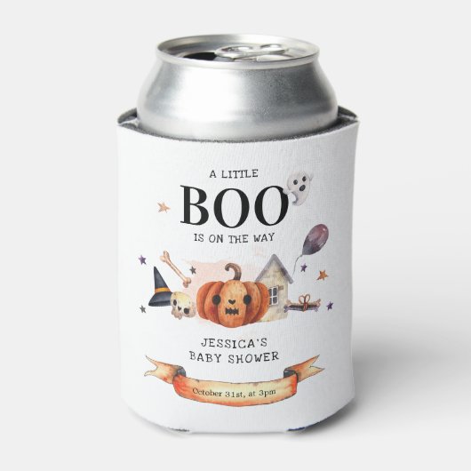 Een kleine boe op het Baby shower Way Halloween Blikjeskoeler (Blikje Voorkant)
