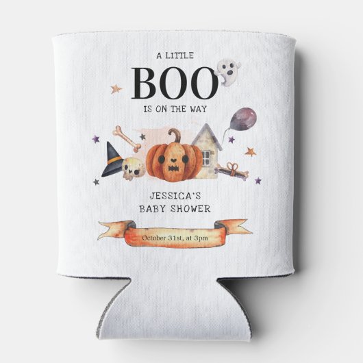 Een kleine boe op het Baby shower Way Halloween Blikjeskoeler (Achterkant)
