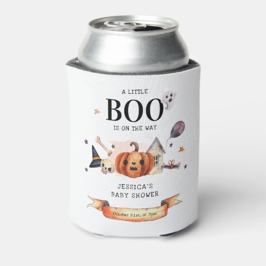 Een kleine boe op het Baby shower Way Halloween Blikjeskoeler (Blikje Achterkant)