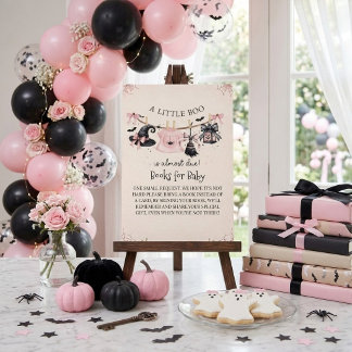 Een Kleine Boe Roze Strik Halloween Baby Shower Informatiekaartje