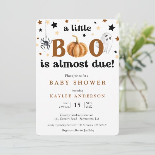 Een kleine boe-uitnodiging voor Halloween Baby sho Kaart (Staand voorkant)