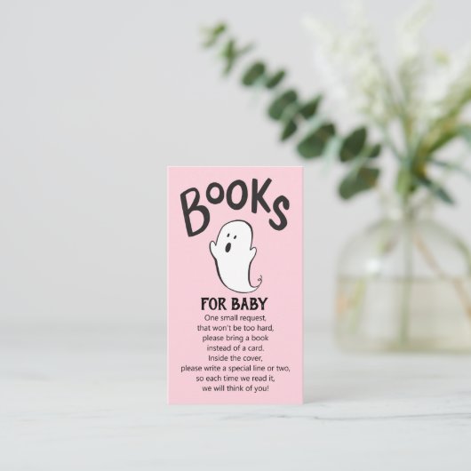 Een kleine Boo Baby shower Book Request Informatiekaartje (Staand voorkant)