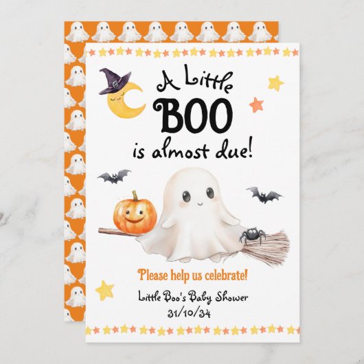 Een kleine Boo Baby shower Halloween uitnodiging (Voorkant / Achterkant)