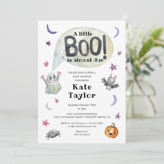 Een Kleine Boo Halloween Baby Shower Kaart (Staand voorkant)