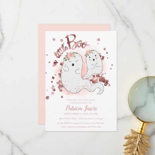 Een kleine Boo Halloween Baby shower uitnodiging (Voorkant / Achterkant in situ)