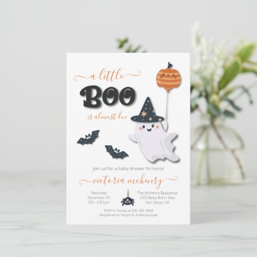 Een kleine Boo Halloween Baby shower uitnodiging (Staand voorkant)