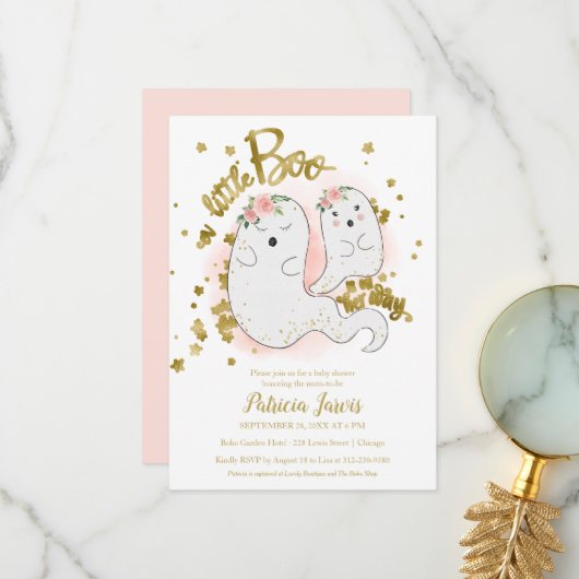 Een kleine Boo Halloween Baby shower uitnodiging (Voorkant / Achterkant in situ)