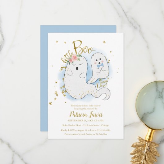 Een kleine Boo Halloween Baby shower uitnodiging (Voorkant / Achterkant in situ)