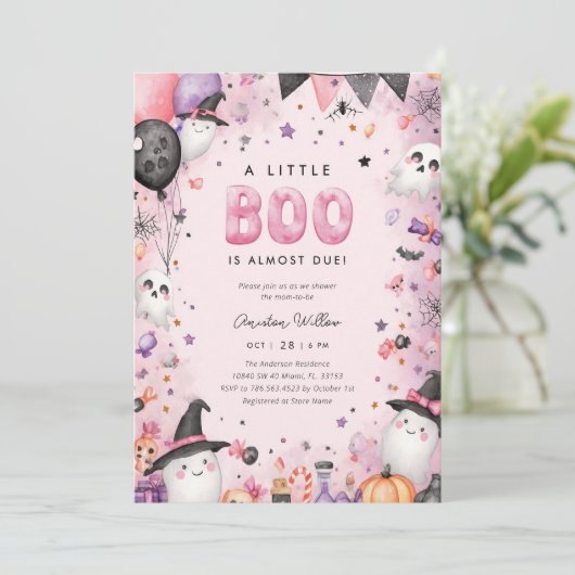 Een kleine Boo Halloween Baby shower uitnodiging (Staand voorkant)