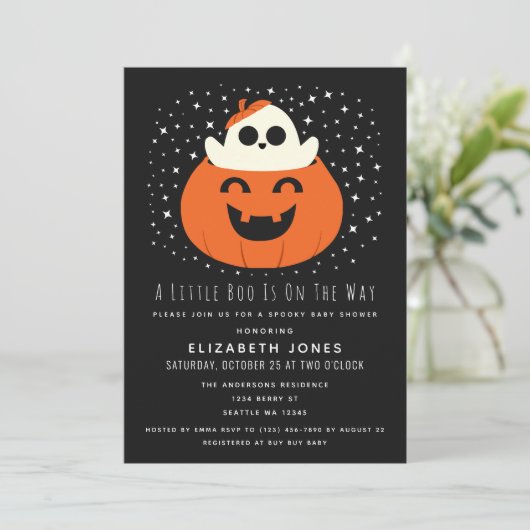 Een kleine Boo Halloween Baby shower uitnodiging (Staand voorkant)