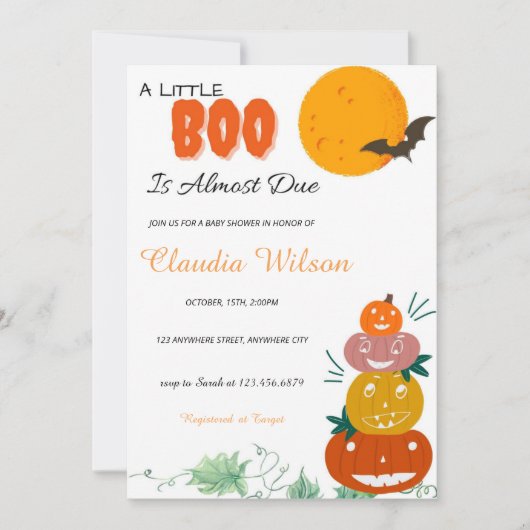 Een kleine Boo Halloween Baby shower uitnodiging (Voorkant)