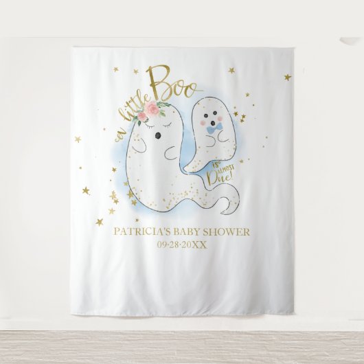 Een Kleine Boo Halloween Jongen Baby Shower Achter Wandkleed (Voorkant)