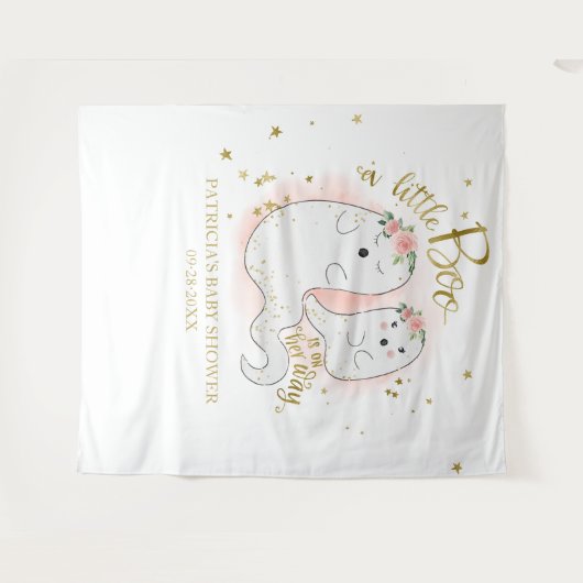 Een Kleine Boo Halloween Meisje Baby Shower Achter Wandkleed (Voorkant (horizontaal))