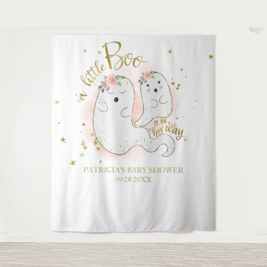 Een Kleine Boo Halloween Meisje Baby Shower Achter Wandkleed (Voorkant)
