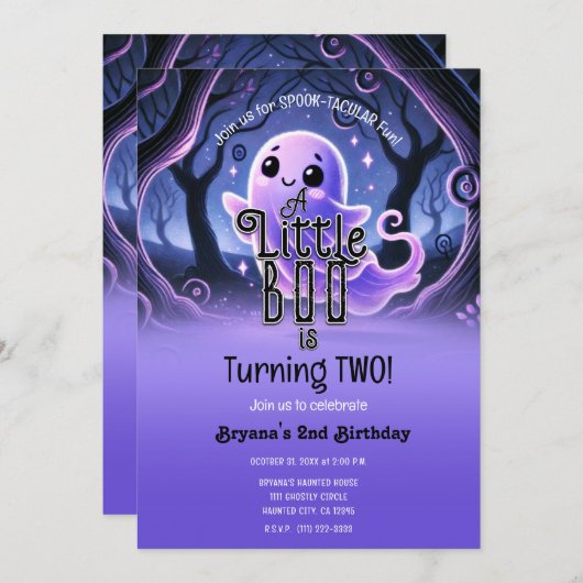 Een kleine boo spook Paarse Halloween verjaardagsf Kaart (Voorkant / Achterkant)