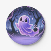 Een kleine boo spook Paarse Halloween verjaardagsf Papieren Bordje (Voorkant)