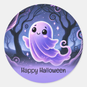 Een kleine boo spook Paarse Halloween verjaardagsf Ronde Sticker