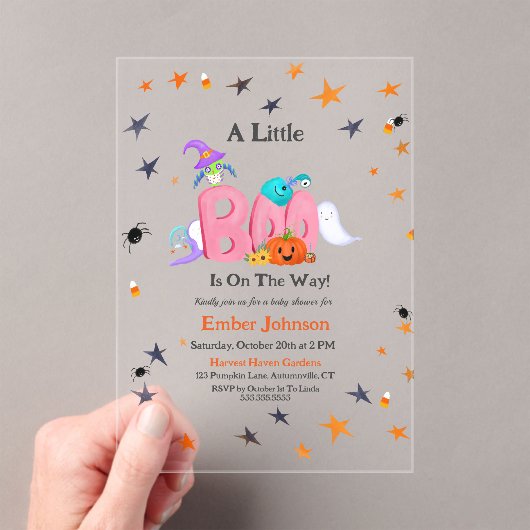 Een kleine boo spook, uil Halloween Baby shower Acryl Uitnodigingen (Insitu (Draagbaar))